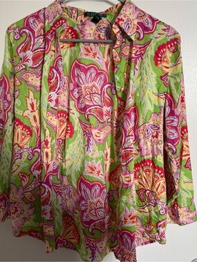 Lauren Ralph Lauren Pink & Green Paisley Women's Shirt